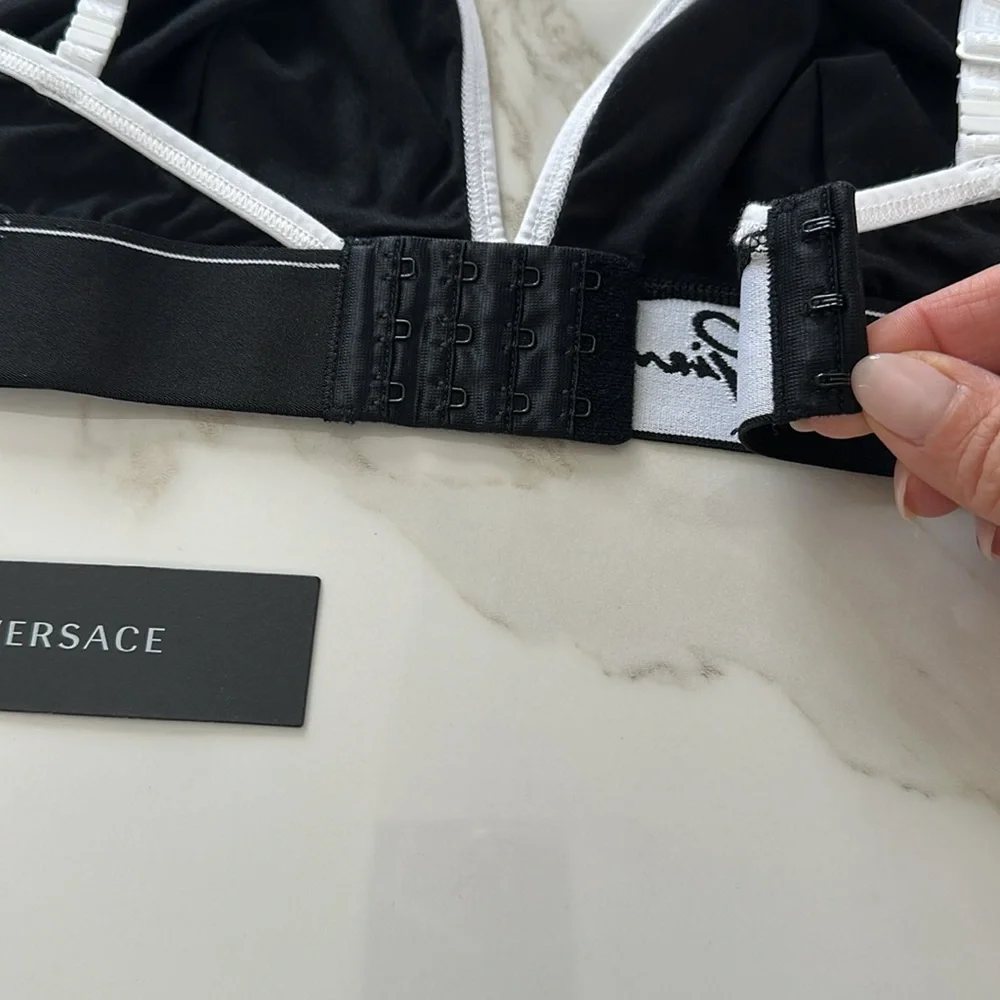 NWT VERSACE Black and White Triangle Bralette Bra Size XL Triangle Bra Cotton - Picture 8 of 12
